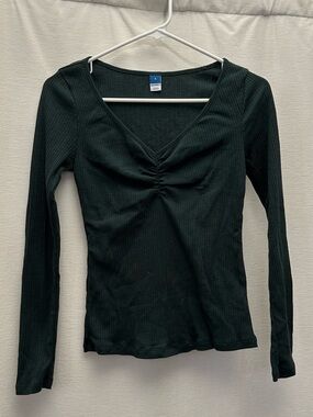 Old Navy Dark Green Ribbed V-Neck Long Sleeve Top